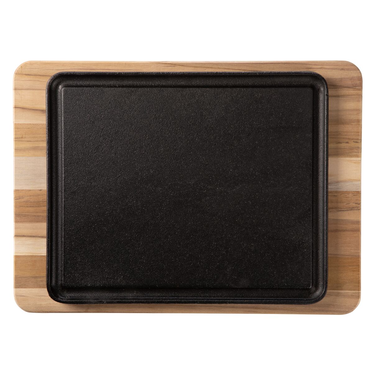 FUENTE DE HIERRO FUNDIDO CON BANDEJA MADERA TECA - CHURRASCO ESSENCIAL