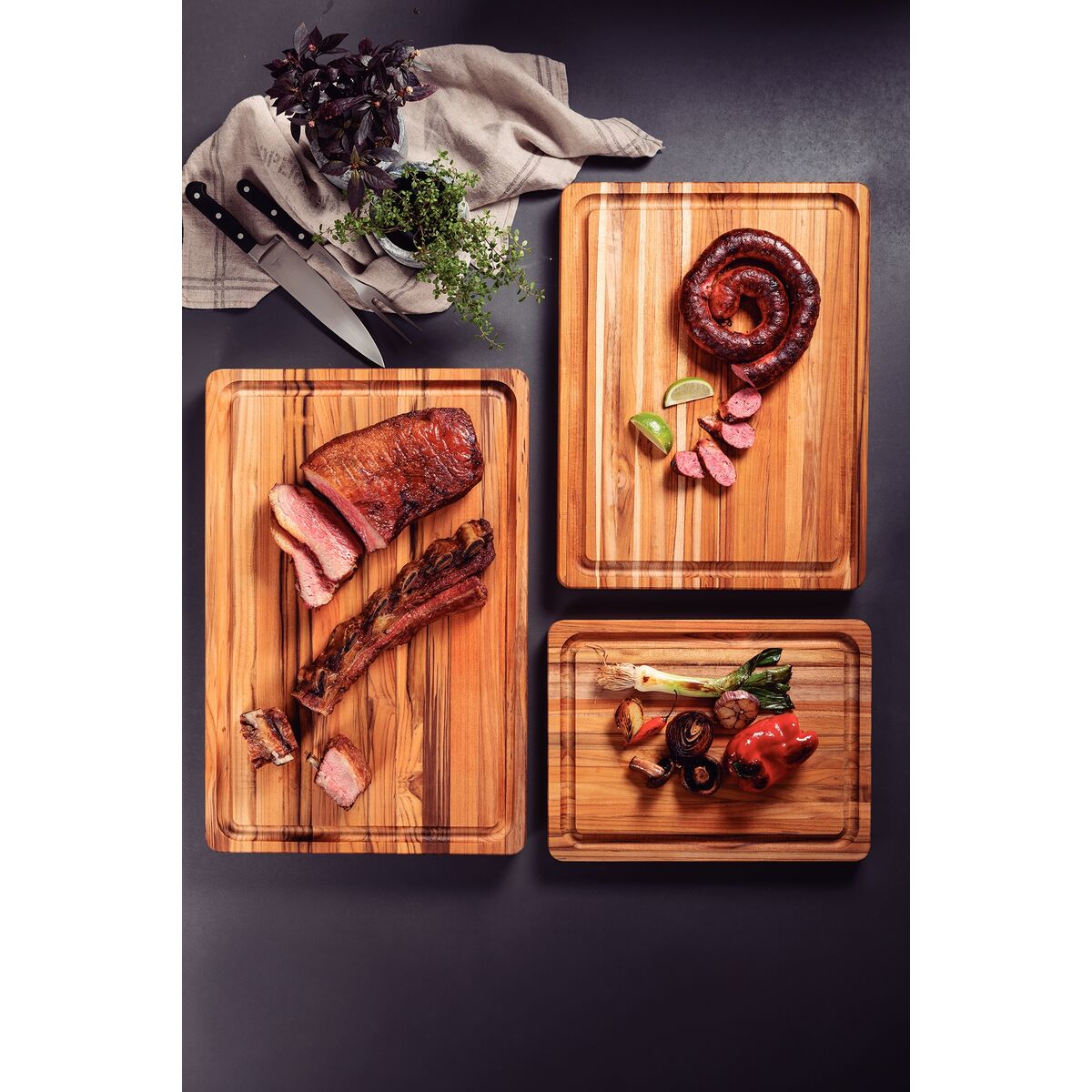 TABLA DE TECA PARA PRESENTACION Y CORTE 60 X 40 X 4,5CM - CHURRASCO PREMIUM