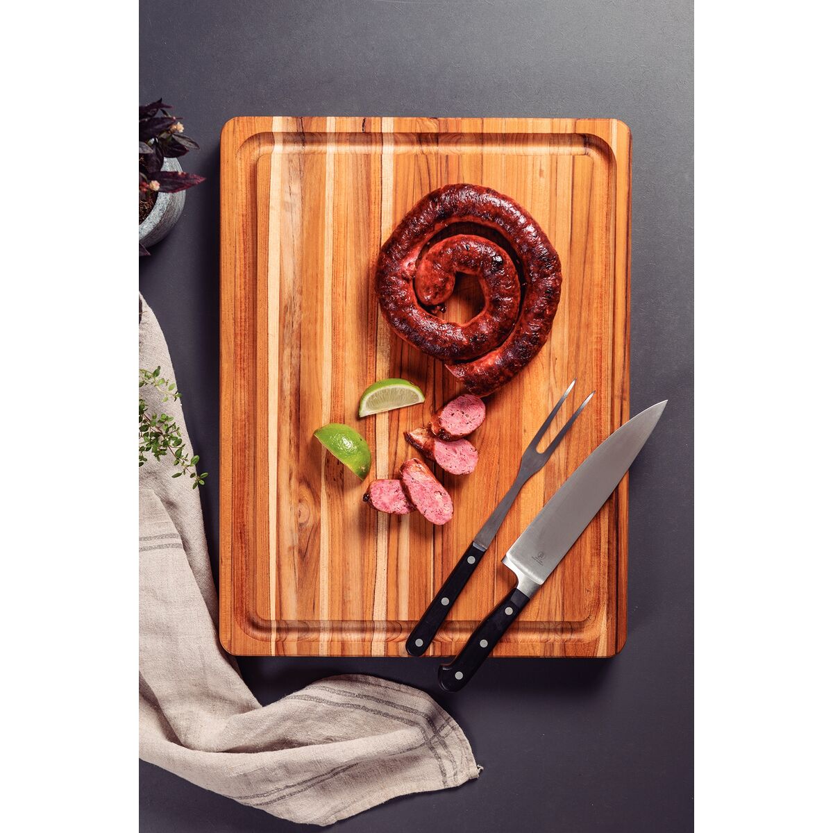 TABLA DE TECA PARA PRESENTACION Y CORTE 50 X 38 X 4CM - CHURRASCO PREMIUM