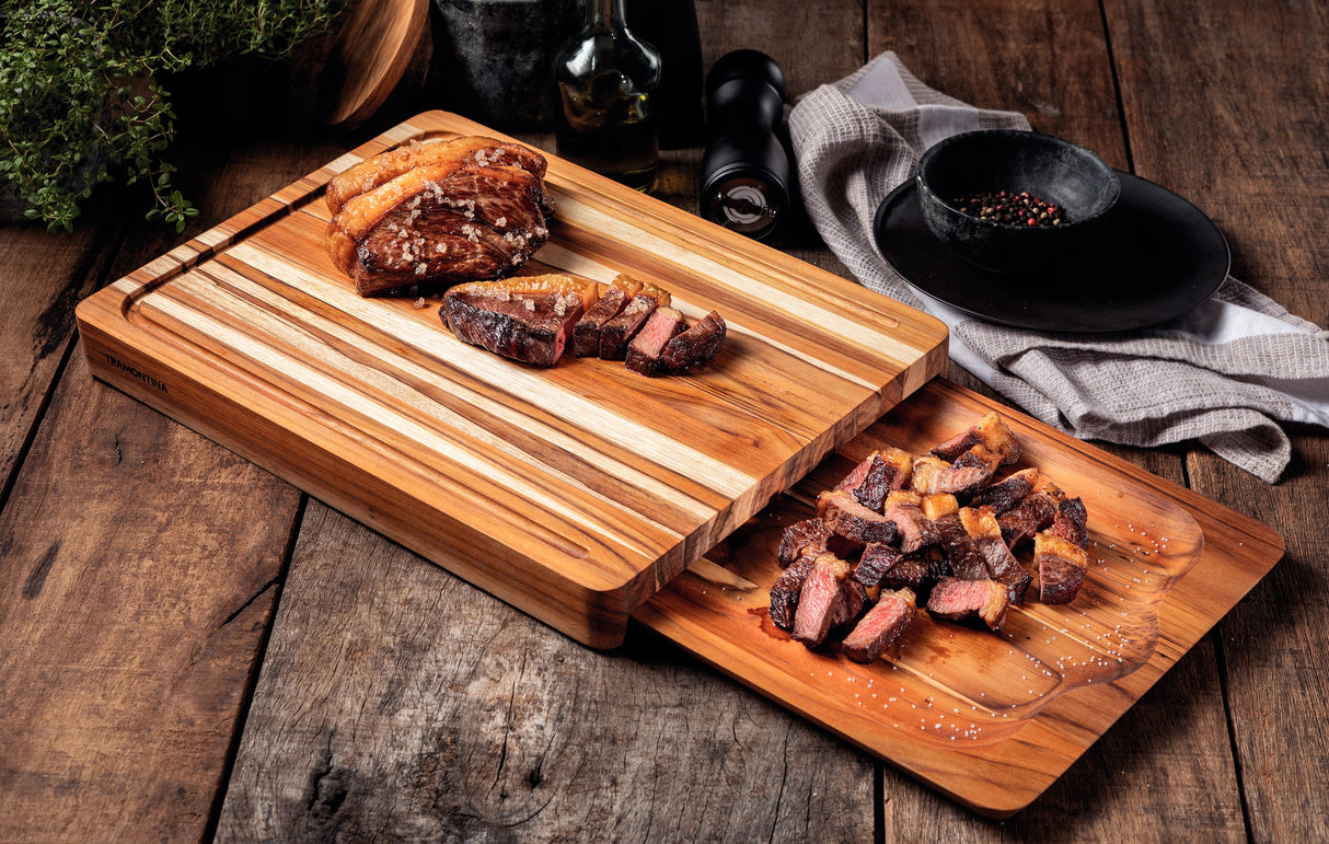 Juego de Tabla + Bandeja en Madera de Teca Churrasco Premium 40 x 30 cm