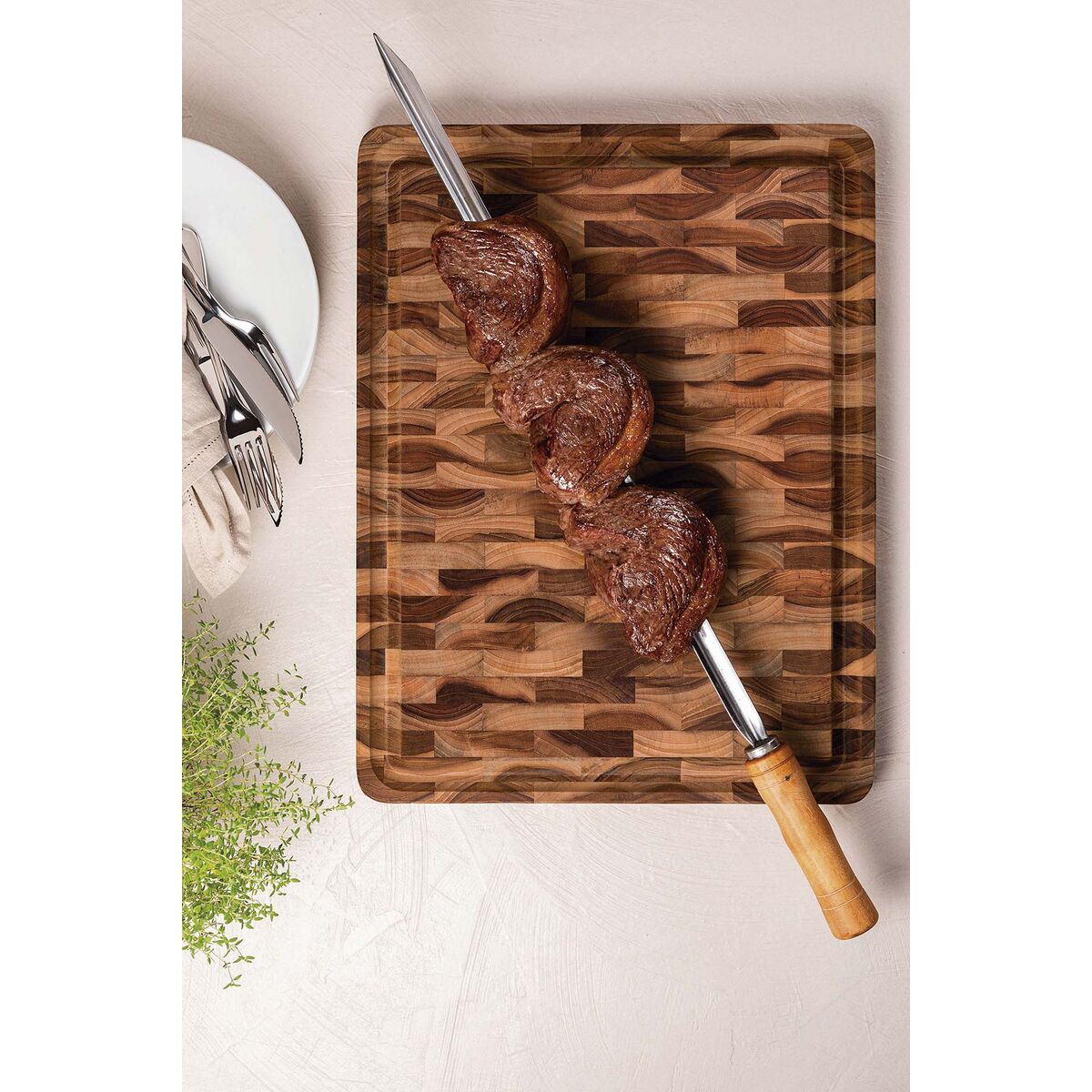 TABLA DE TECA PARA PRESENTACION Y CORTE 45 X 34 X 3CM - CHURRASCO ESSENCIAL