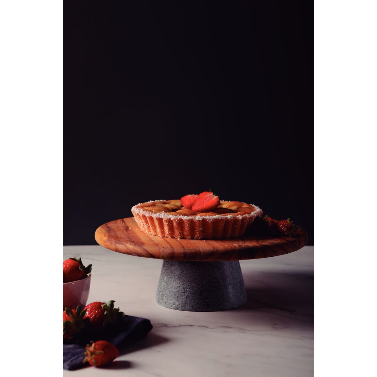 Tabla Soporte para Tarta de Madera Teca con soporte de piedra Provence 26 x 9 cm