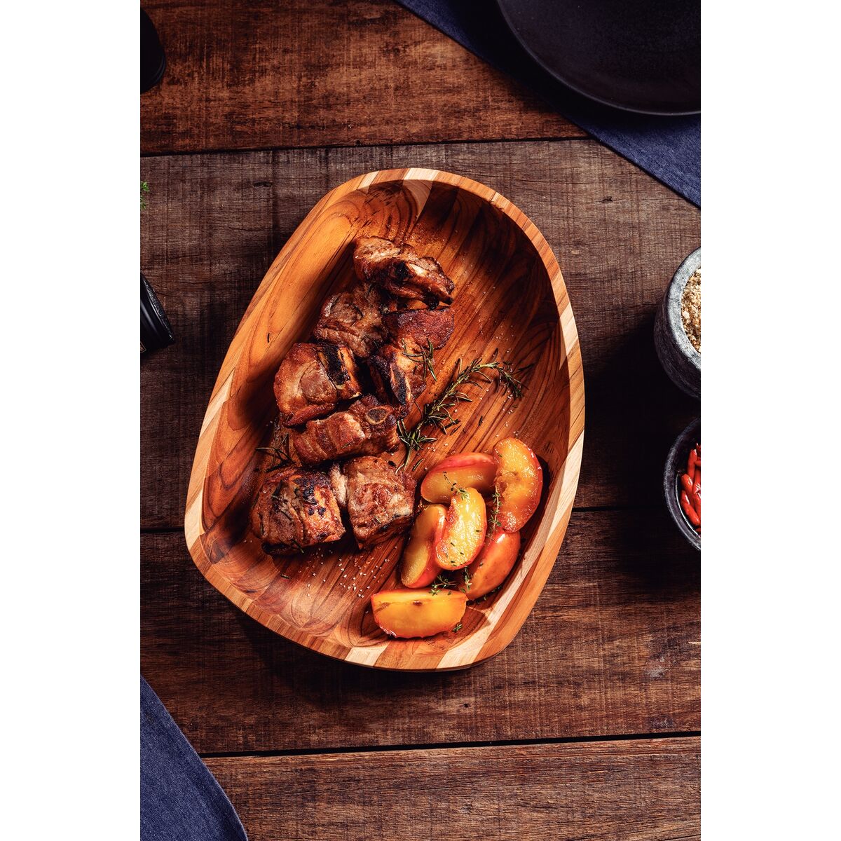 Tabla Fuente de Madera Teca certificada para Servicio 37 x 30 cm Churrasco Premium