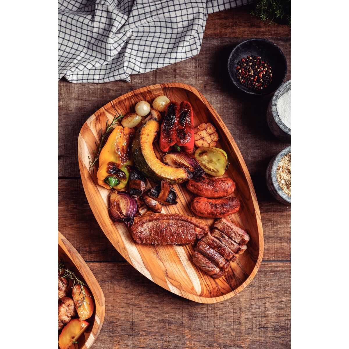 Tabla Bandeja de Madera Teca certificada para Servir 44 x 33 cm Churrasco Premium