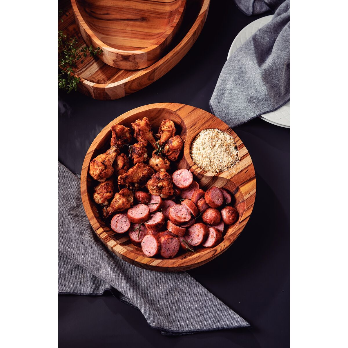 TABLA DE TECA PARA SERVICIO Y PRESENTACION Ø 31 X 5CM - CHURRASCO PREMIUM