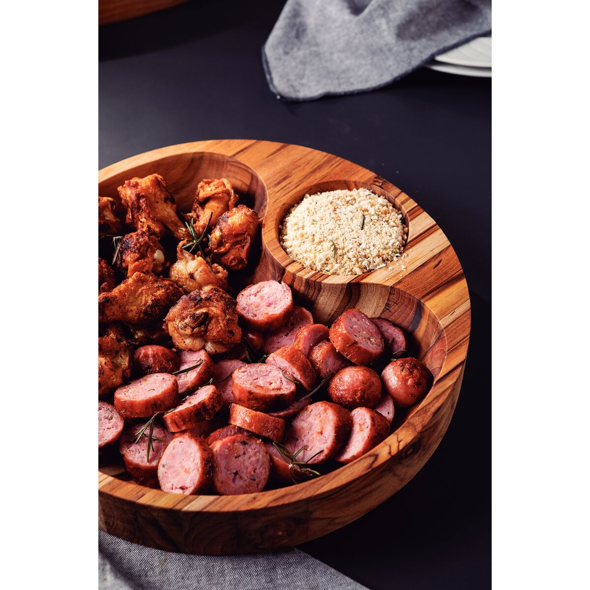 TABLA DE TECA PARA SERVICIO Y PRESENTACION Ø 31 X 5CM - CHURRASCO PREMIUM