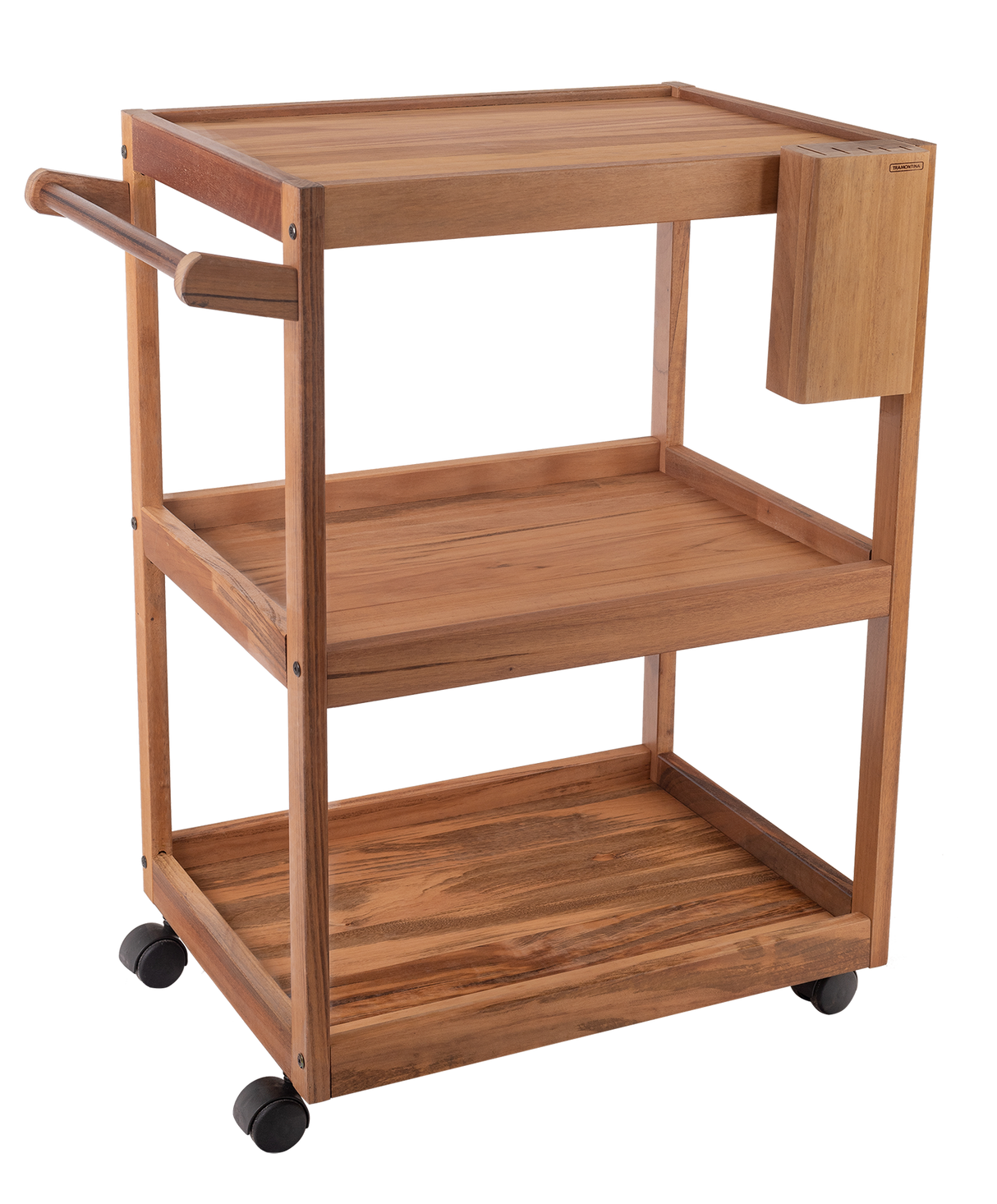 Carrito de Madera de Teca con Ruedas y Tres Alturas para Servicio 68 x 50 x 85 cm