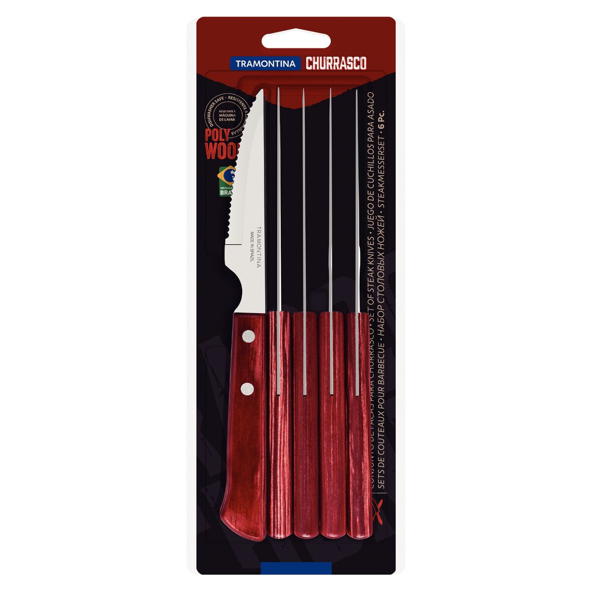 JUEGO DE CUCHILLOS CHULETEROS 11CM 6PZAS. - POLYWOOD ROJO