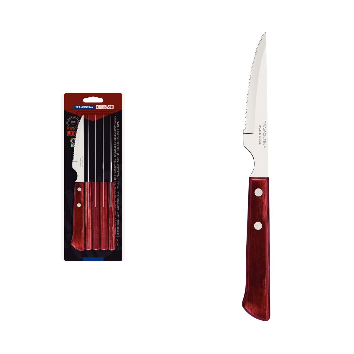 JUEGO DE CUCHILLOS CHULETEROS 11CM 6PZAS. - POLYWOOD ROJO
