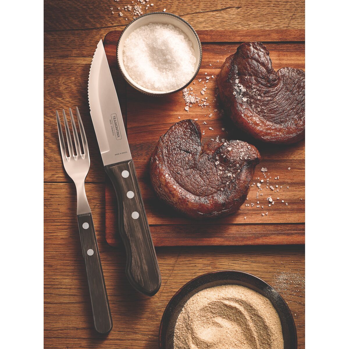 JUEGO CUBIERTOS CARNE/BBQ 4PZAS. - POLYWOOD FSC CASTAÑO