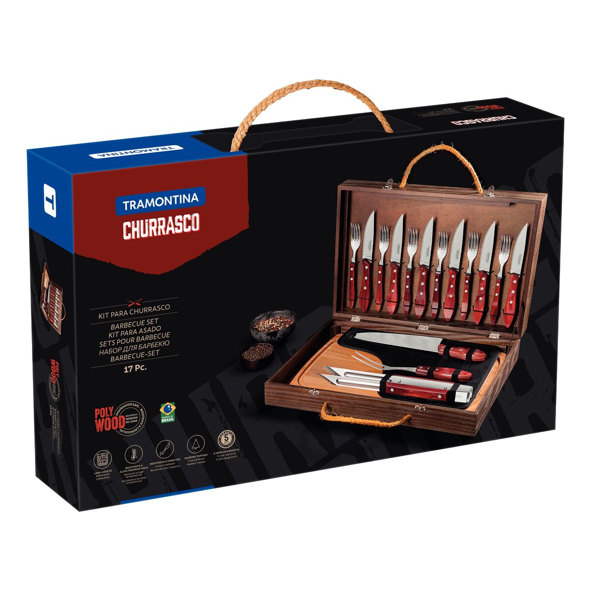 MALETÍN ÚTILES PARA CARNE/BBQ 17 PZAS - POLYWOOD ROJO