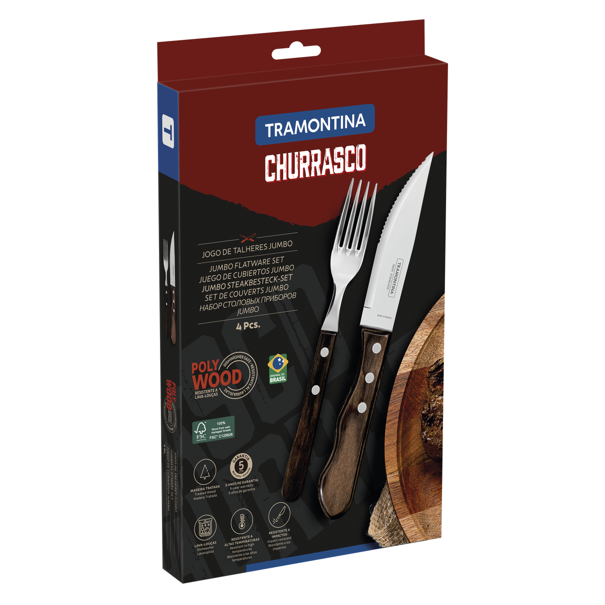 Tramontina Juego de Cubiertos para Carnes Polywood Castaño 4 Piezas