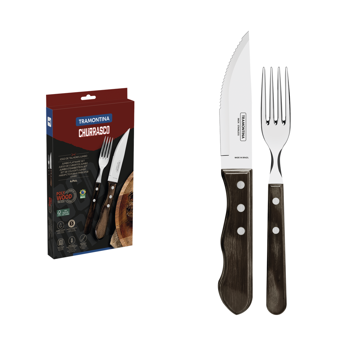 Tramontina Juego de Cubiertos para Carnes Polywood Castaño 4 Piezas