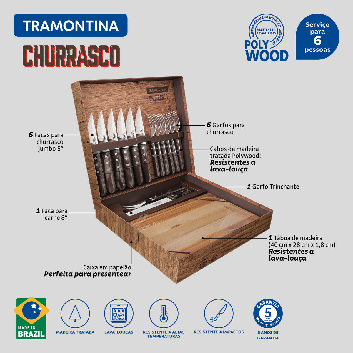 Tramontina Maletín Útiles para Carne Polywood Castaño 15 piezas