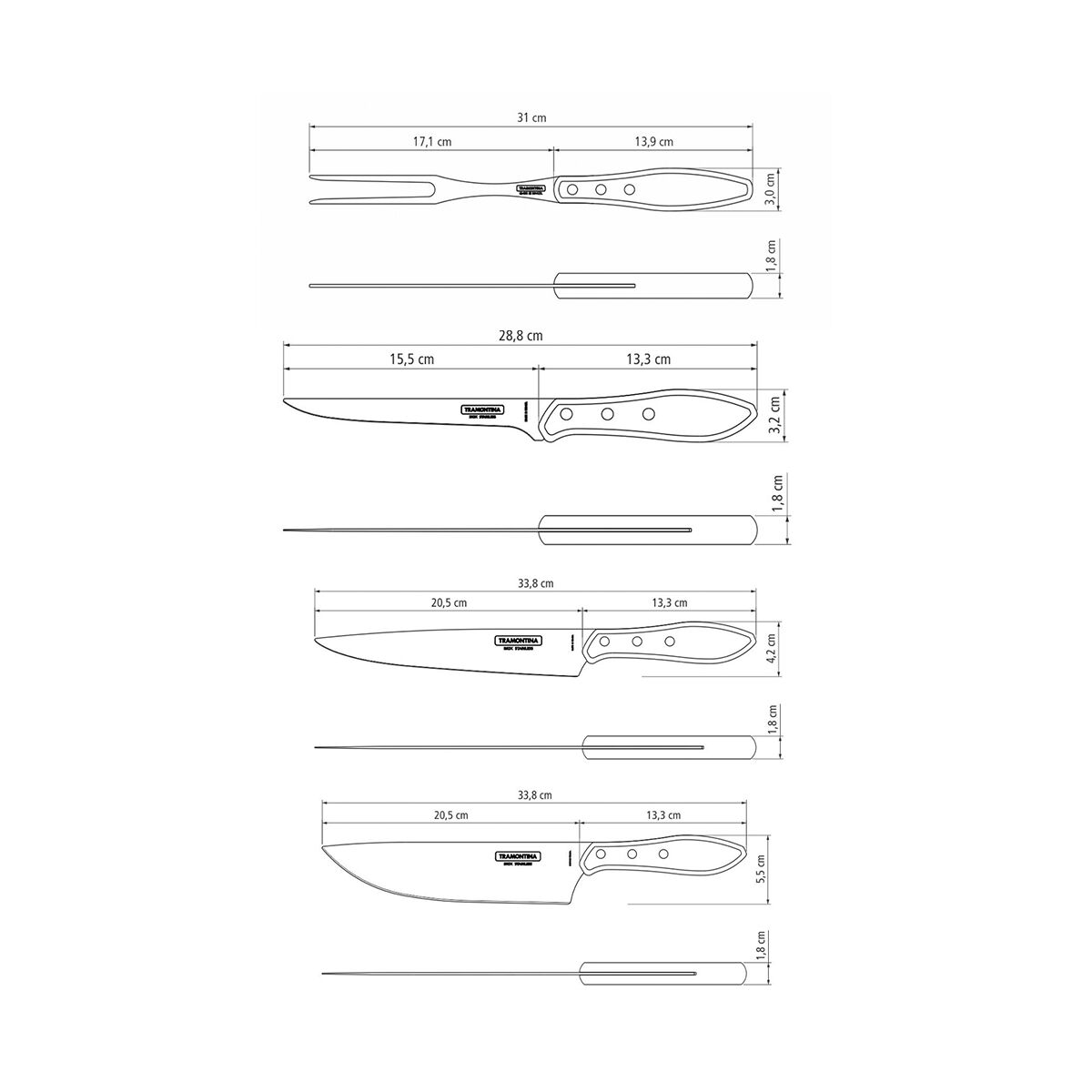 JUEGO C/ SOPORTE MAGNÉTICO DE CUCHILLOS 5PZAS. - POLYWOOD CASTAÑO