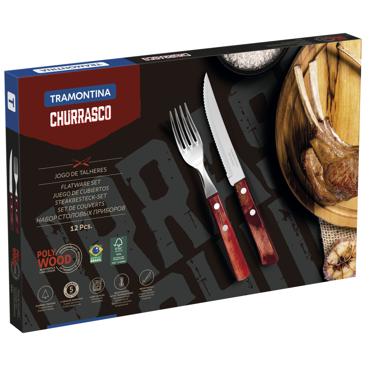 Tramontina Juego de Cubiertos para Carne Polywood Rojo 12 piezas