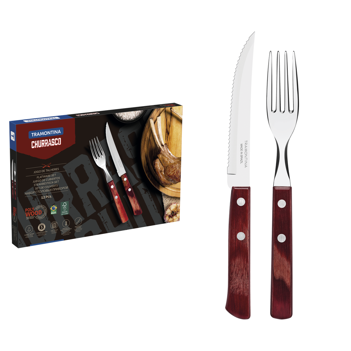 Tramontina Juego de Cubiertos para Carne Polywood Rojo 12 piezas