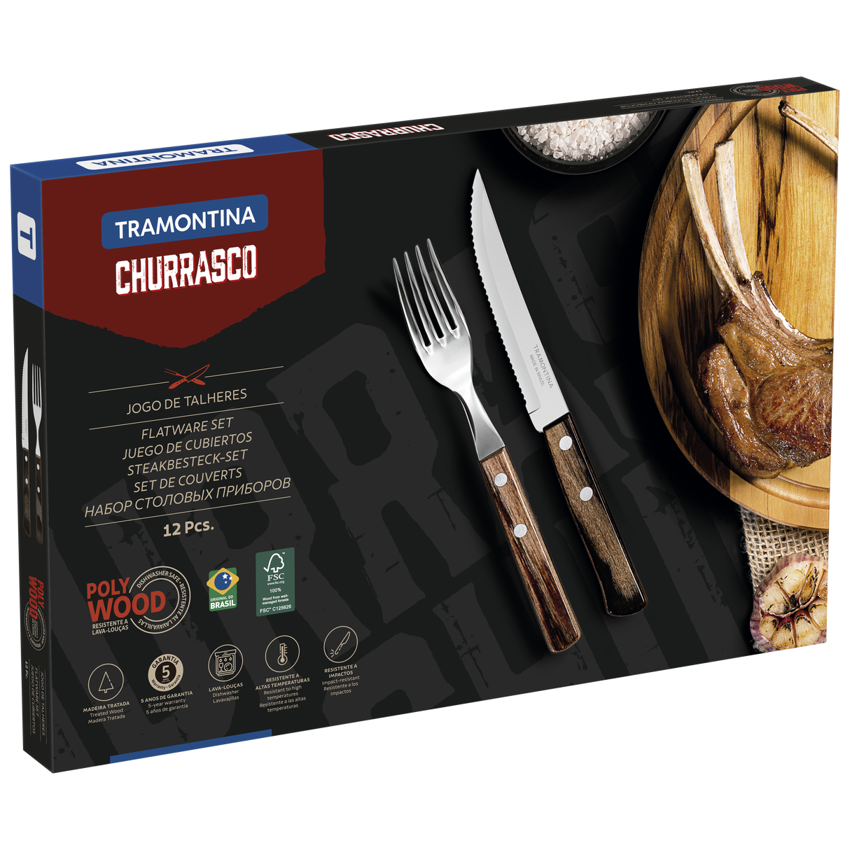 Tramontina Juego de Cubiertos para Carne Polywood Castaño 12 piezas