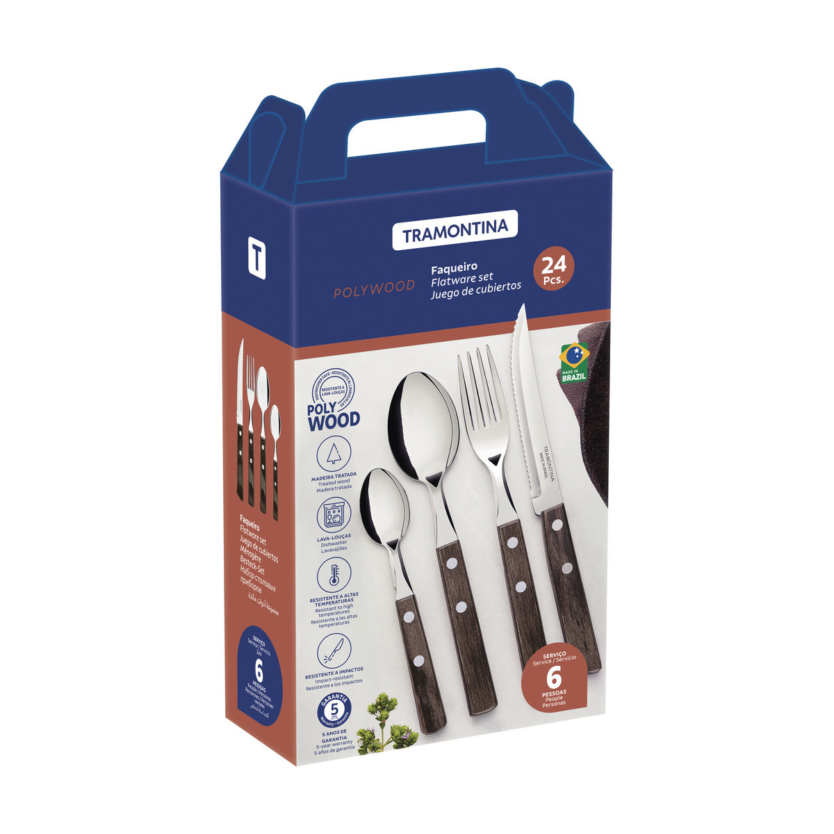 Juego de Cubiertos Polywood Castaño 24 piezas