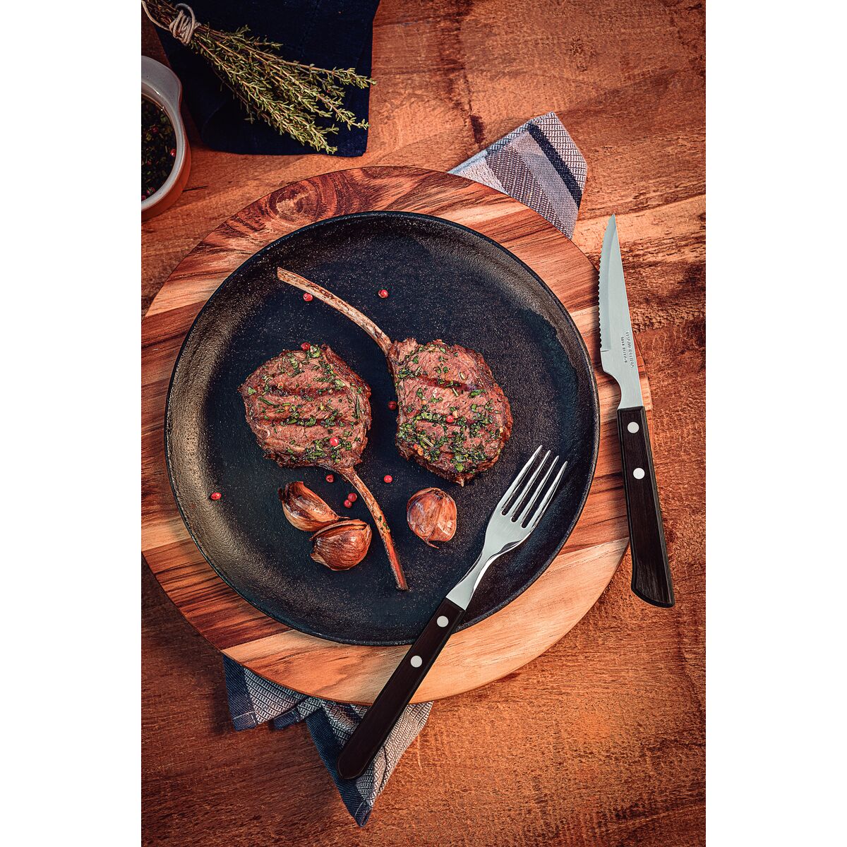 JUEGO CUBIERTOS PARA CARNE/ BBQ 12PZAS. - POLYWOOD CASTAÑO