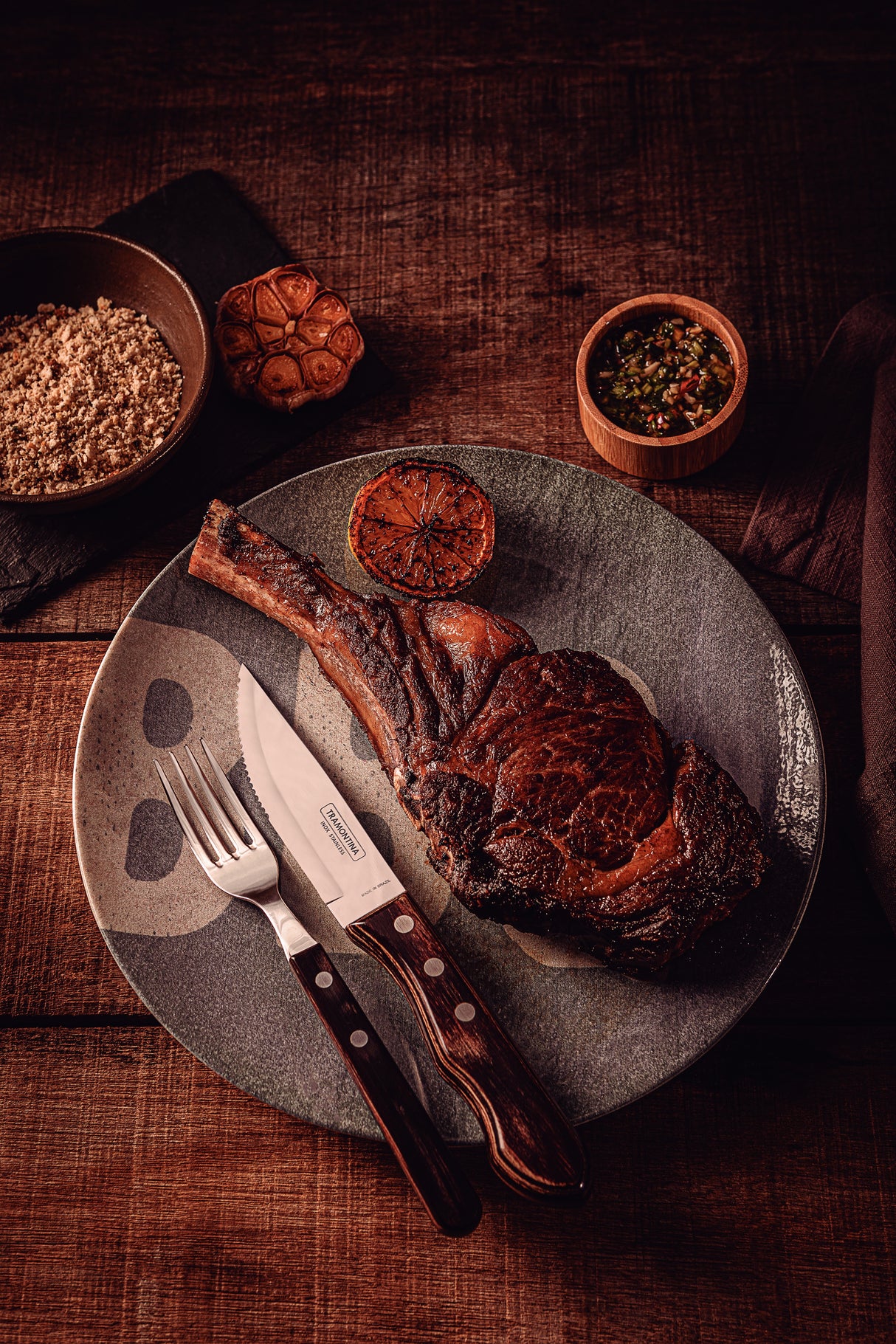 Tramontina Juego de Cuchillos para Carne Jumbo Polywood Castaño 4 piezas