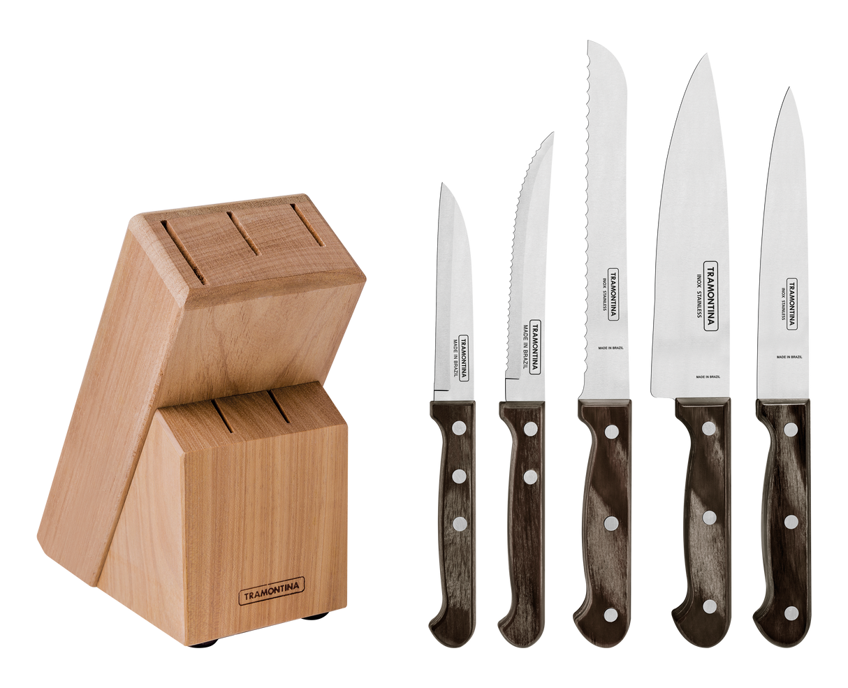 Juego de Cuchillos con Soporte de Madera Polywood Castaño 6 Piezas