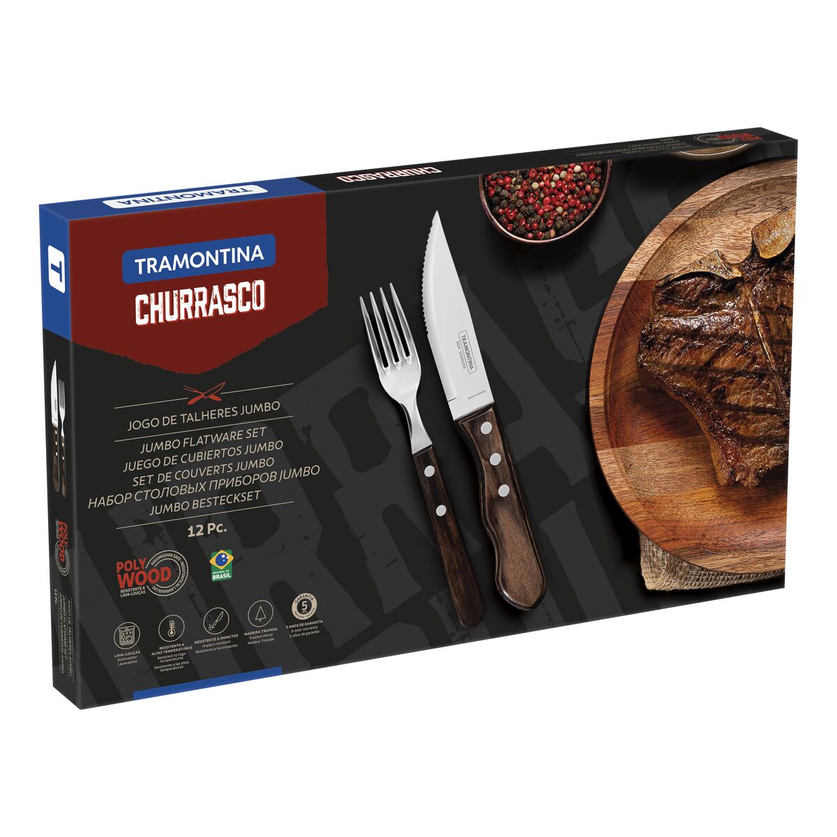 JUEGO CUBIERTOS PARA CARNE 12PZAS. - POLYWOOD CASTAÑO