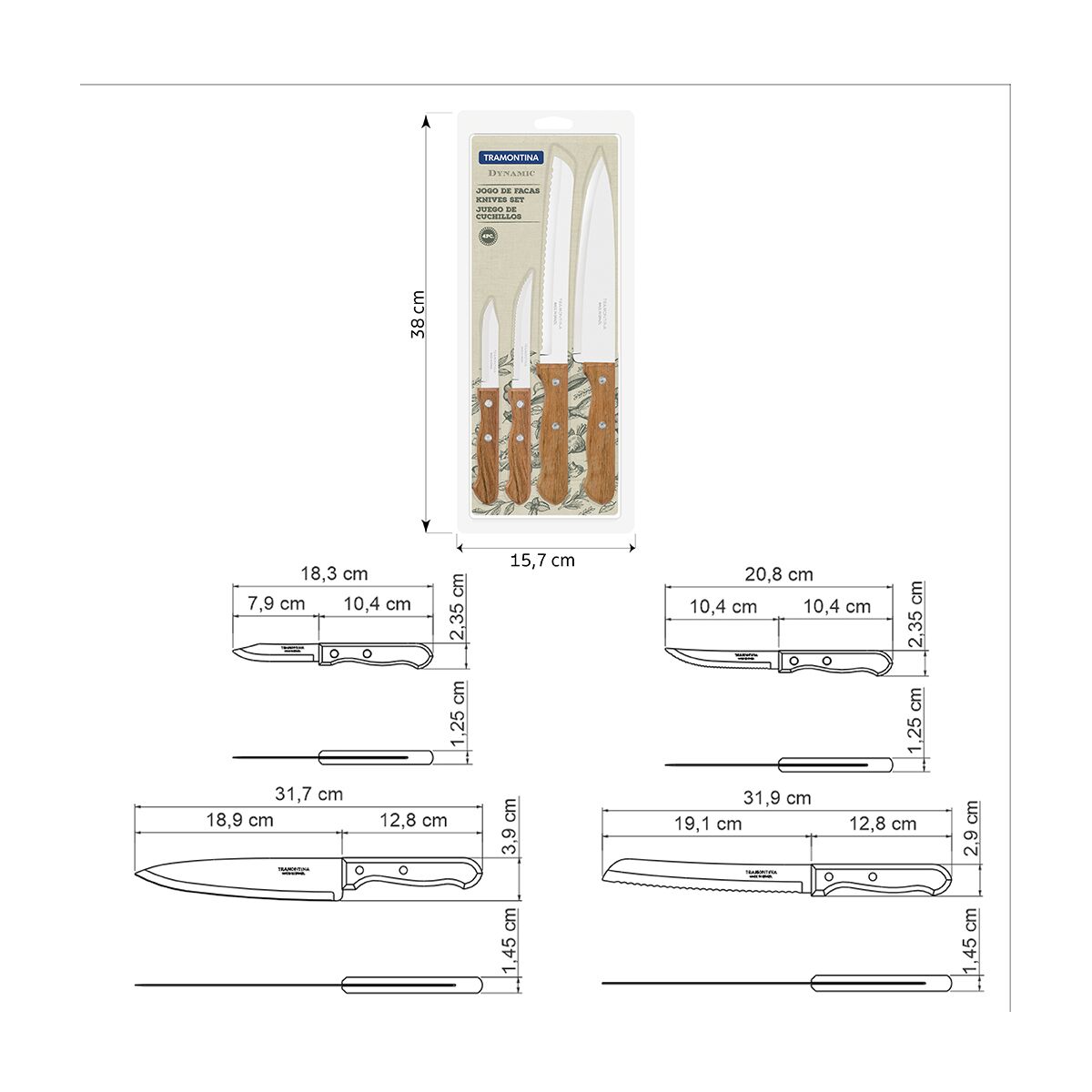 JUEGO DE CUCHILLOS 4PZAS. - DYNAMIC