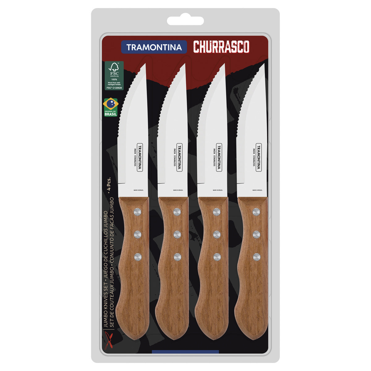 JUEGO DE CUCHILLOS JUMBO PARA CARNE/BBQ 4PZAS. - DYNAMIC