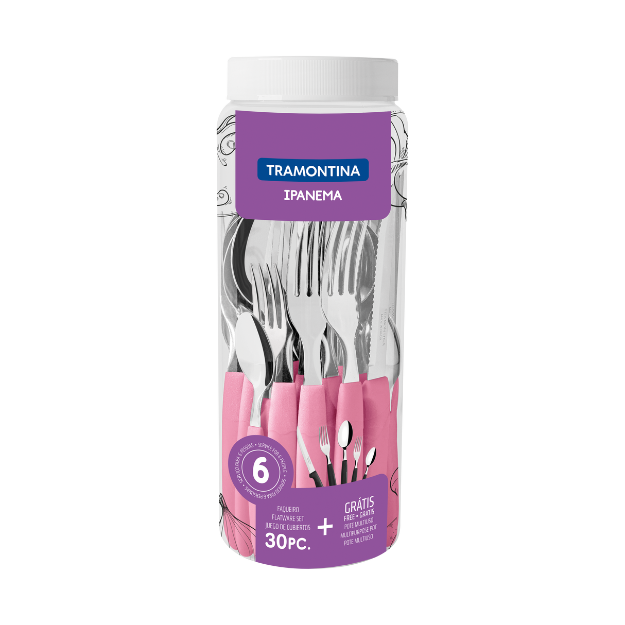 Tramontina Juego de Cubiertos Ipanema Rosa 30 piezas
