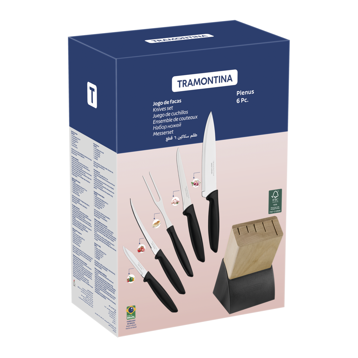 Juego de Cuchillos con y Soporte de Madera 6 piezas Plenus