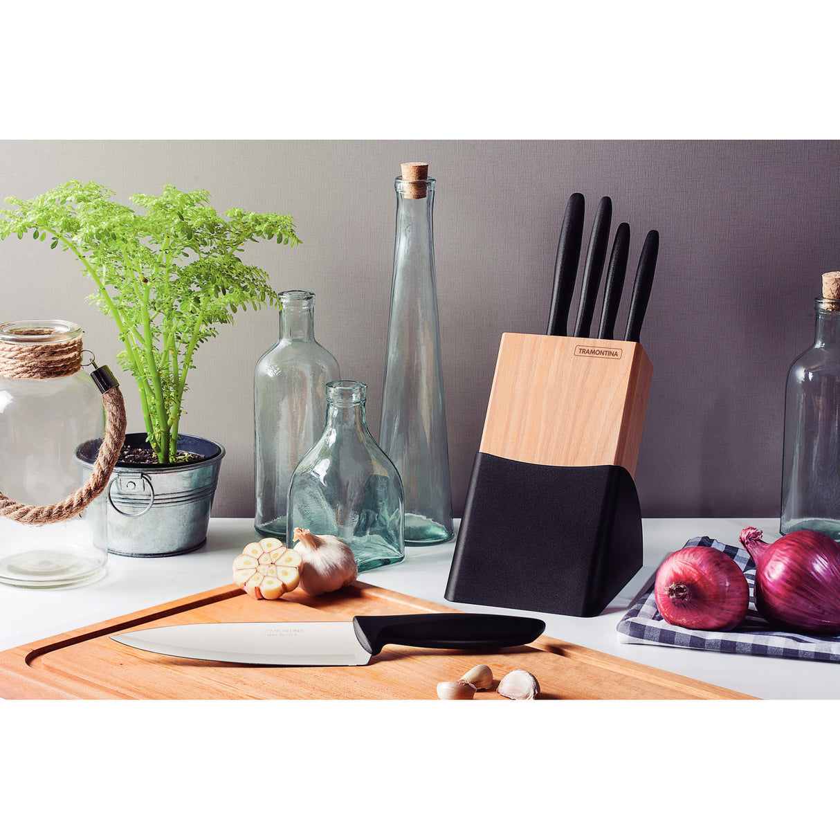 Juego de Cuchillos con y Soporte de Madera 6 piezas Plenus