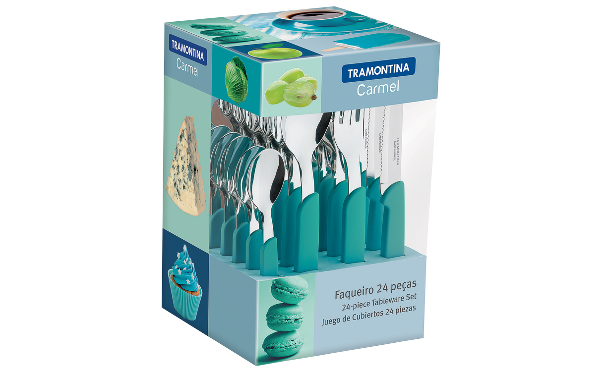 Tramontina Juego de Cubiertos Carmel Turquesa 24 piezas