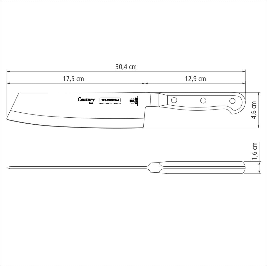 Cuchillo Usuba para Rebanar y Picar en Acero Inoxidable Century NSF 18 cm Tramontina