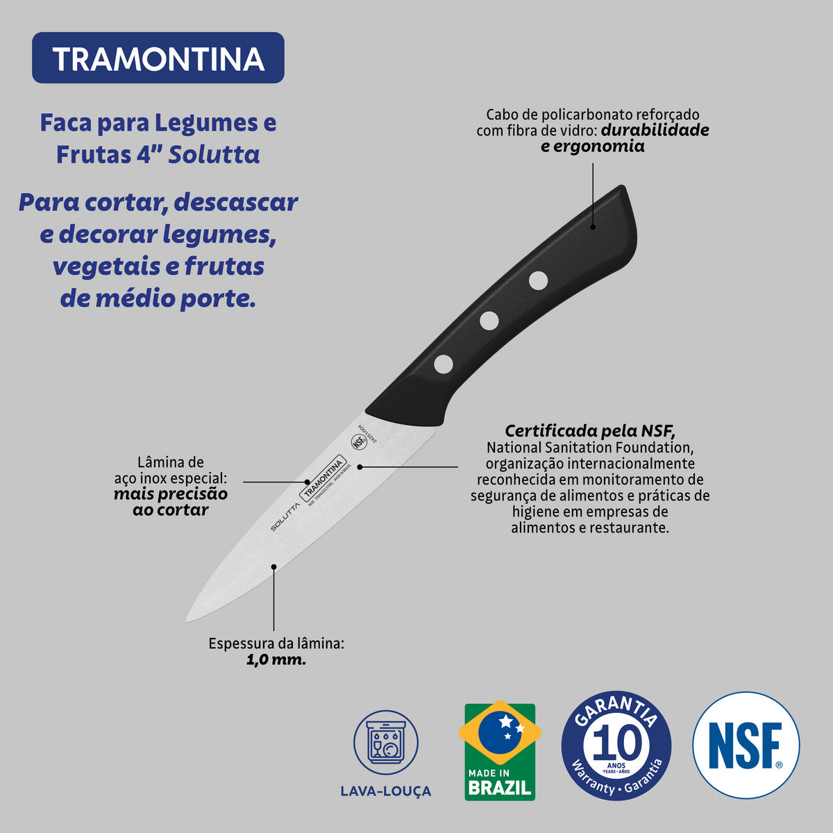 Cuchillo Verduras en Acero Inoxidable Solutta 10 cm