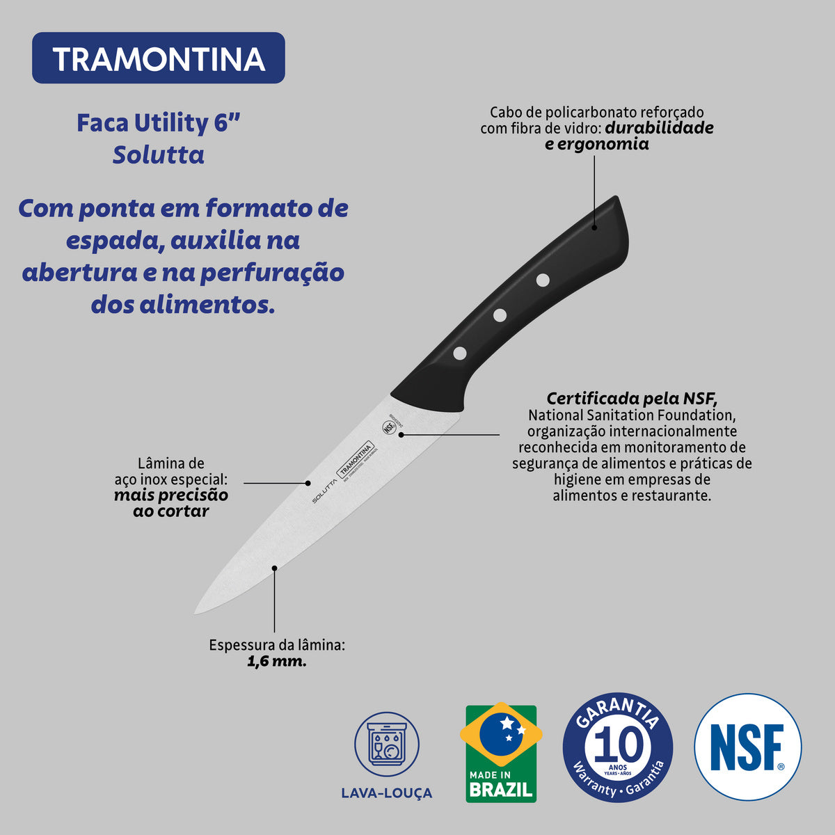 Cuchillo Multiuso en acero inoxidable Solutta 15,5 cm