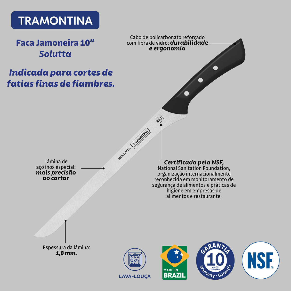 Cuchillo Jamonero Solutta 25 cm Tramontina