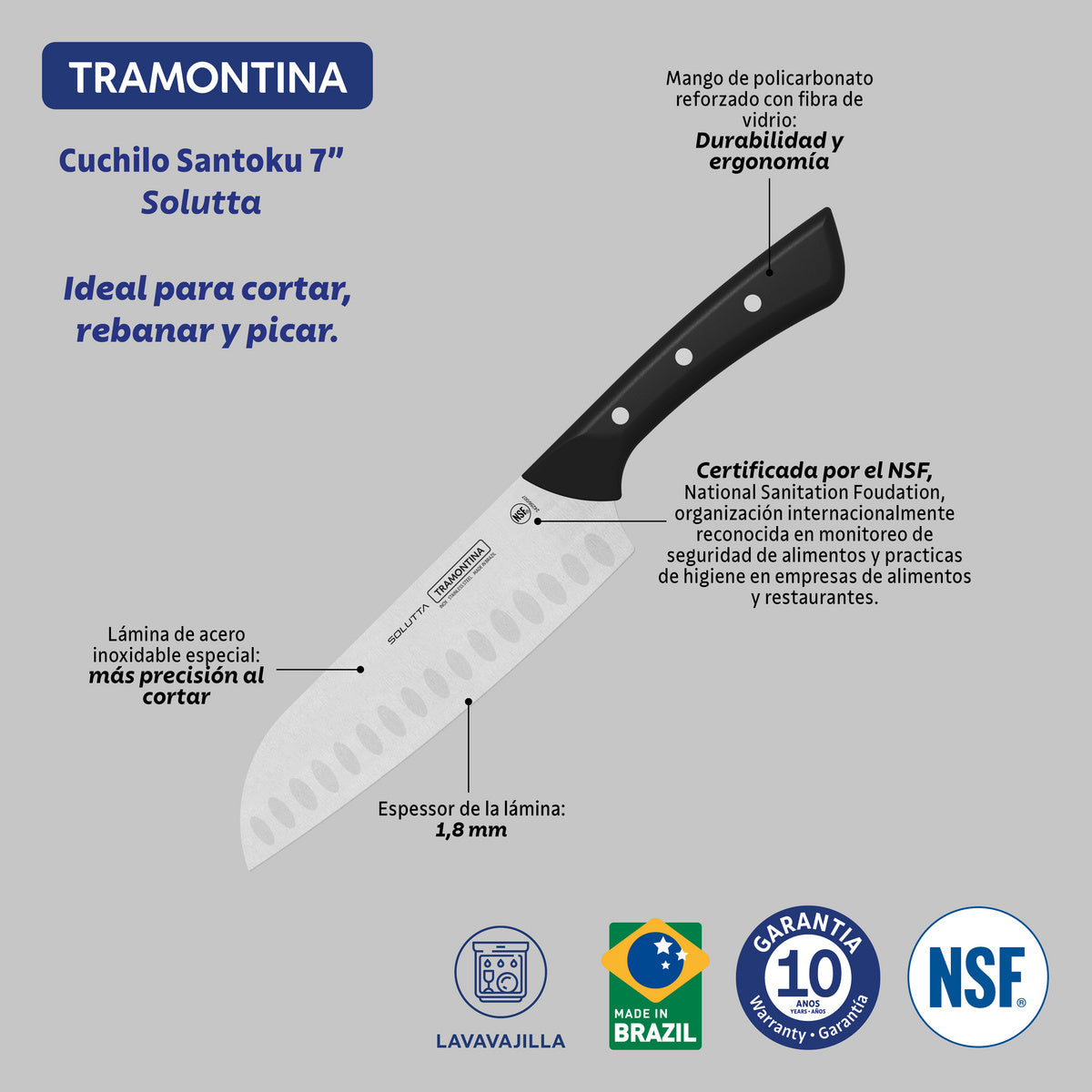 CUCHILLO SANTOKU 18CM - SOLUTTA