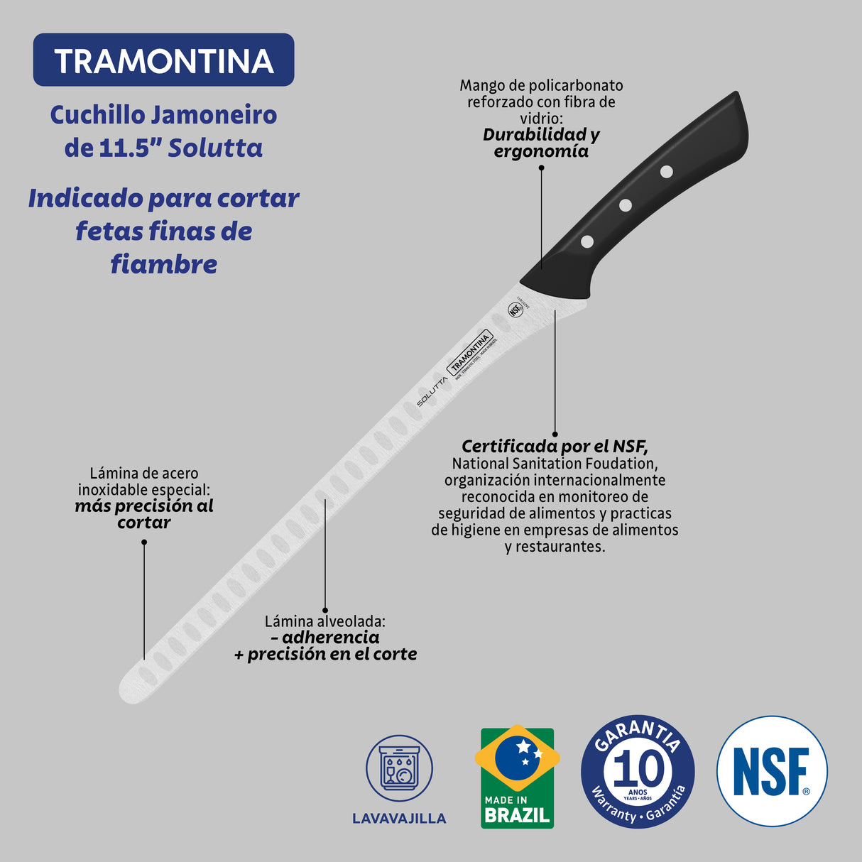 Cuchillo Jamonero Alveolado Solutta 29 cm