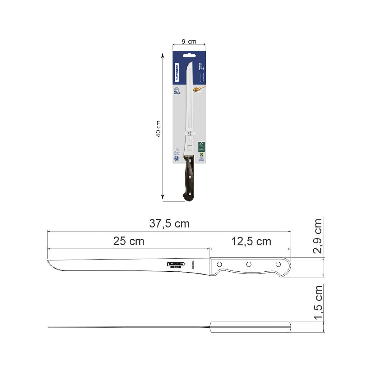 Cuchillo Jamonero Polywood Castaño 25 cm