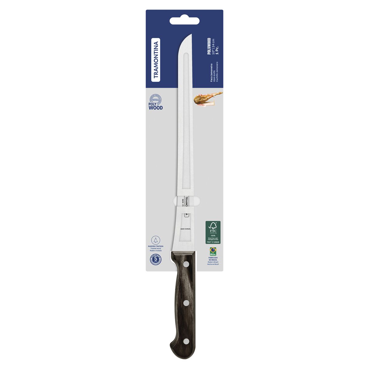 Tramontina Cuchillo Jamonero en Acero Inoxidable Polywood Castaño 25 cm