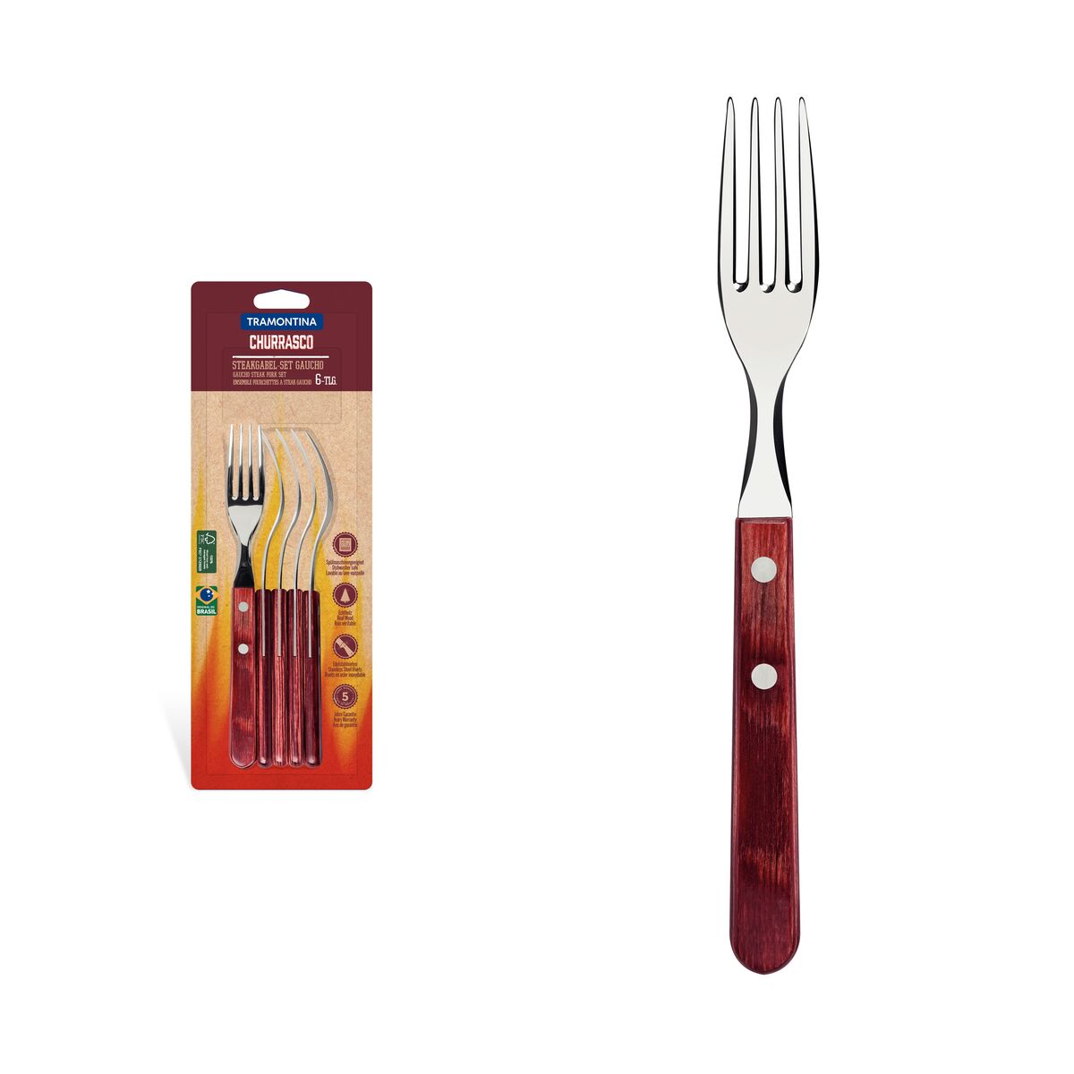 JUEGO DE TENEDORES JUMBO P/ CARNE 6PZAS. - POLYWOOD ROJO FSC