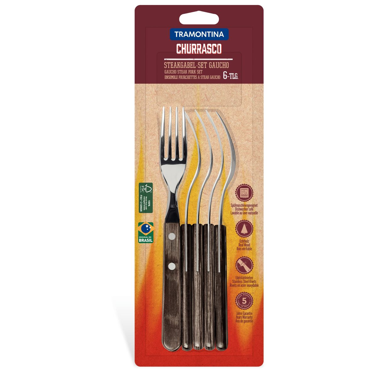 JUEGO DE TENEDORES JUMBO P/CARNE 6PZAS. - POLYWOOD FSC CASTAÑO