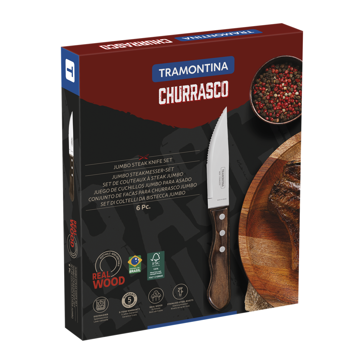 Tramontina Juego de Cuchillos para Asado Jumbo Polywood Castaño 6 Piezas