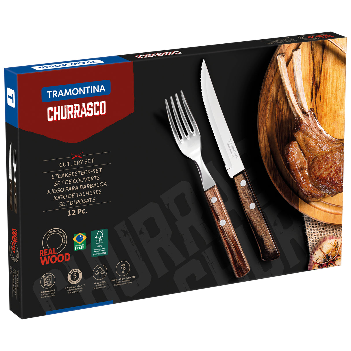 Tramontina Juego de Cubiertos para Carne Polywood Castaño 12 piezas