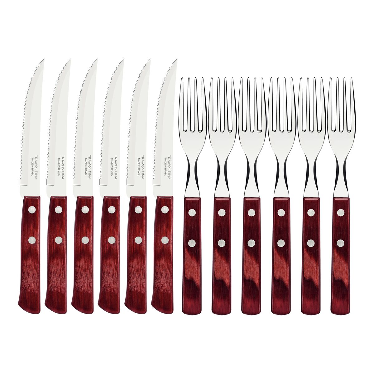 JUEGO CUBIERTOS PARA CARNE/BBQ 12PZAS.- POLYWOOD FSC ROJO