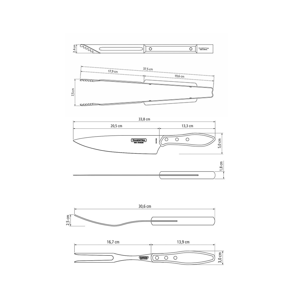 JUEGO ÚTILES PARA CARNE/BBQ 3 PZAS - POLYWOOD CASTAÑO