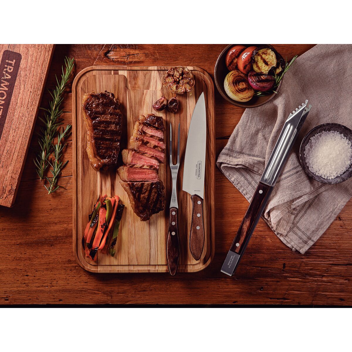 JUEGO ÚTILES PARA CARNE/BBQ 3 PZAS - POLYWOOD CASTAÑO