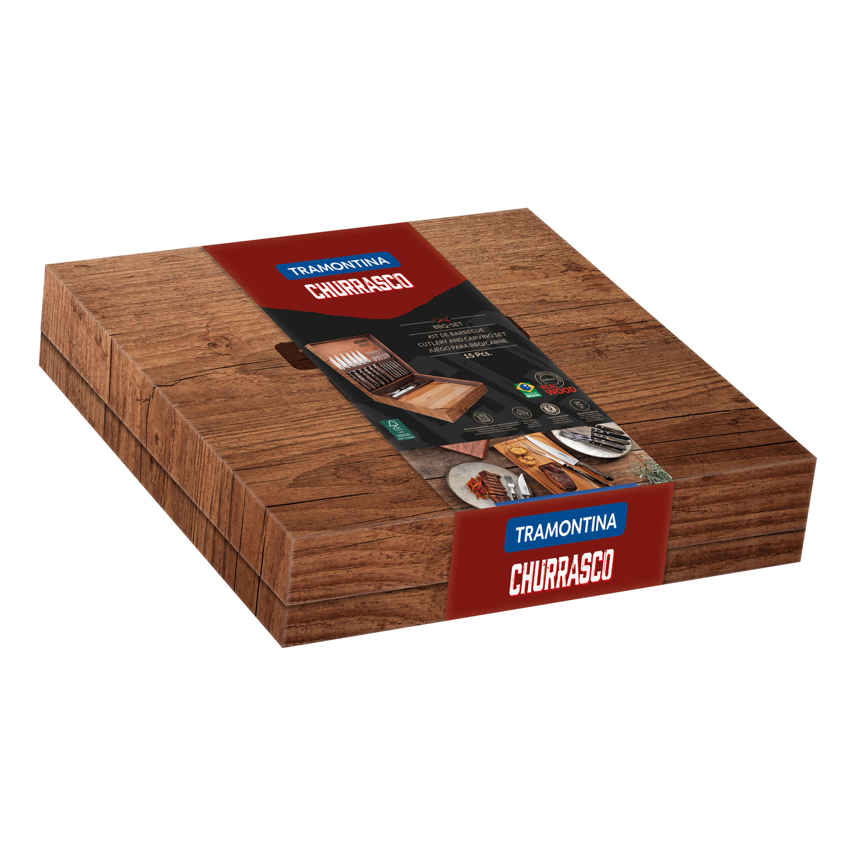 Maletín Juego de Cubiertos 15 Piezas Polywood Castaño