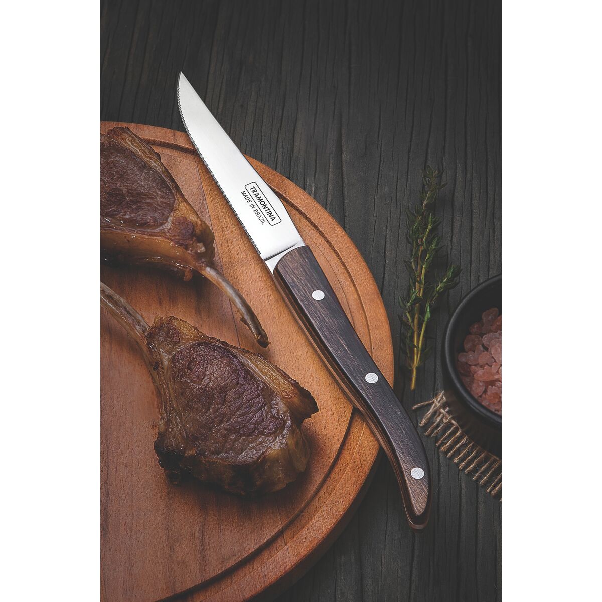 Tramontina Juego Cuchillos Chuleteros para Carne Polywood Castaño FSC 4 piezas *Filo con microsierra